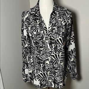 Studio Works Black and White Leaf Print Button Down Shirt